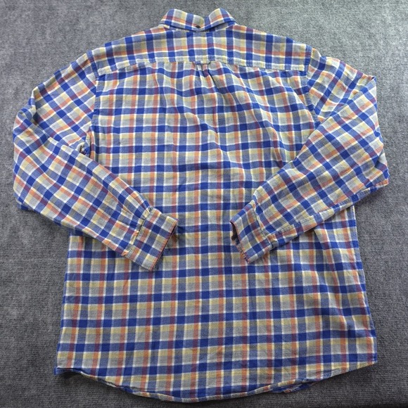 LL Bean Flannel Shirt Large Blue Yellow Plaid Long Sleeve Button Down - Picture 6 of 7
